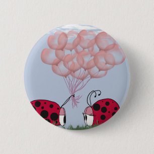 Adorable Ladybug With Pretty Pink Balloon Bouquet 6 Cm Round Badge