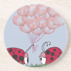 Adorable Ladybug With Pretty Pink Balloon Bouquet Coaster