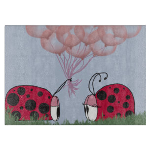 Adorable Ladybug With Pretty Pink Balloon Bouquet Cutting Board