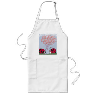 Adorable Ladybug With Pretty Pink Balloon Bouquet Long Apron