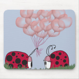 Adorable Ladybug With Pretty Pink Balloon Bouquet Mouse Mat