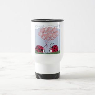 Adorable Ladybug With Pretty Pink Balloon Bouquet Travel Mug
