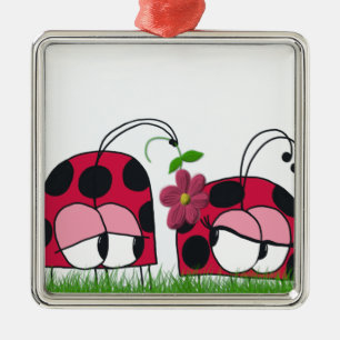 Adorable Ladybug Wooing His New Love Cartoon Metal Tree Decoration