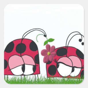 Adorable Ladybug Wooing His New Love Cartoon Square Sticker