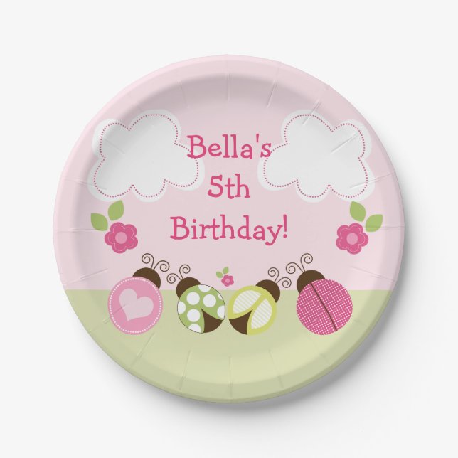 Adorable Ladybugs and Flowers Paper Plate (Front)