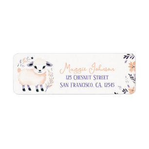 Adorable Lamb Boho Peach Lavender Floral Design - 