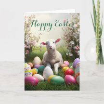 Adorable Lamb with Lots of Easter Eggs