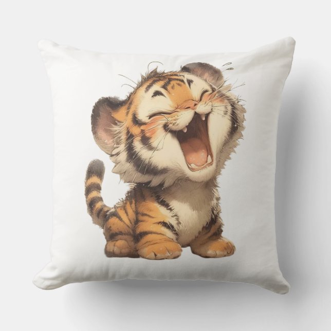 Adorable Laughing Tiger Cub Pillow – A Cosy and Pl (Front)