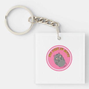 Adorable Lazy Cat "Too Cute To Move" Design Key Ring