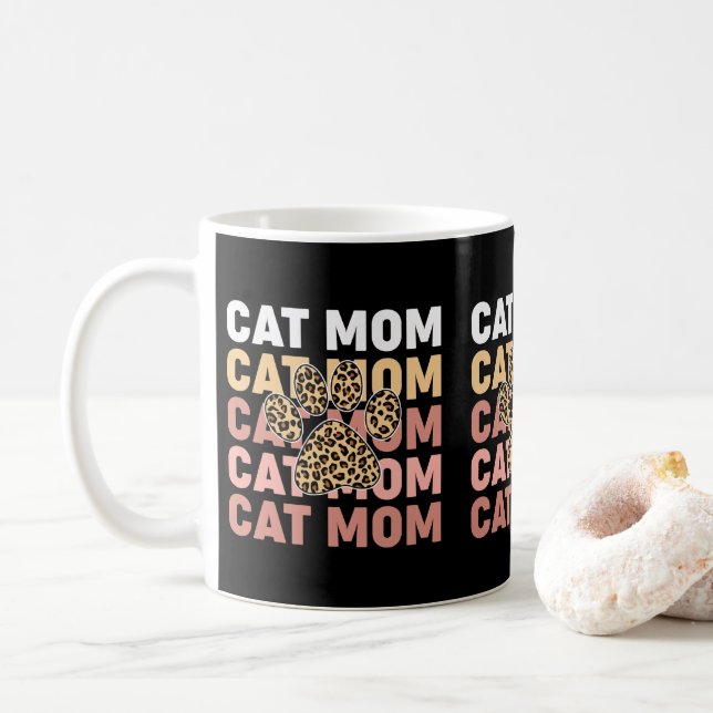 Adorable Leopard Print Paw Cats Owners Cat Moms Coffee Mug (With Donut)