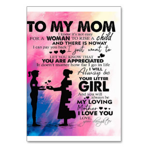 Adorable Letter To Mum   Lovely Gift To My Mum Table Number