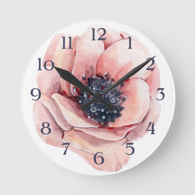 Adorable Light Pink Watercolor Flower Round Clock (Front)