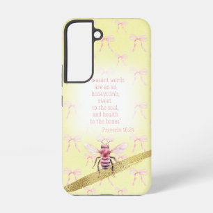 .Adorable Light Yellow Pink Bow Scripture Pink Bee Samsung Galaxy Case