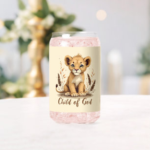 Adorable Lion Cub Christian Art Faith Quote Can Glass