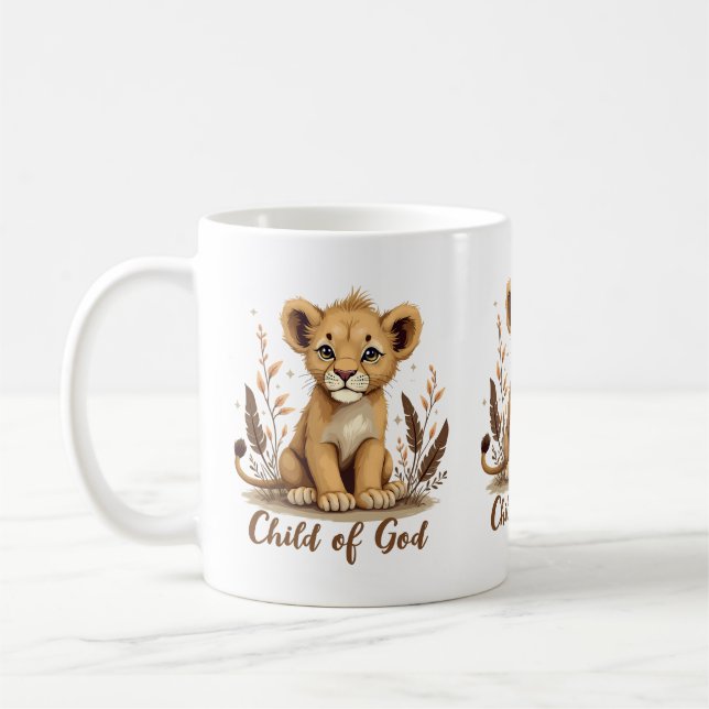 Adorable Lion Cub Christian Art Faith Quote Coffee Mug (Left)