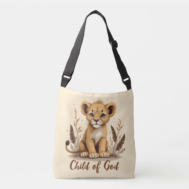 Adorable Lion Cub Christian Art Faith Quote Crossbody Bag (Front)