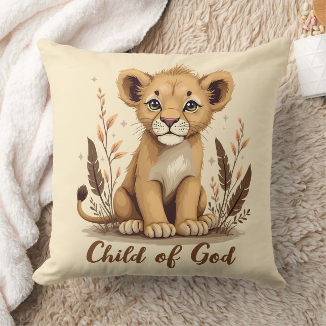 Adorable Lion Cub Christian Art Faith Quote Cushion (Blanket)