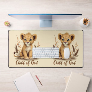 Adorable Lion Cub Christian Art Faith Quote Desk Mat