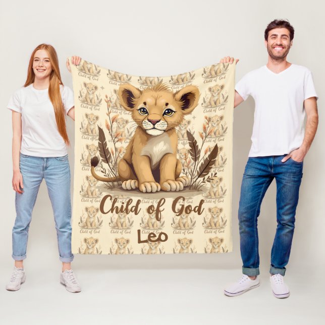 Adorable Lion Cub Christian Art Faith Quote Fleece Blanket (In Situ)