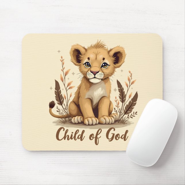 Adorable Lion Cub Christian Art Faith Quote Mouse Mat (With Mouse)