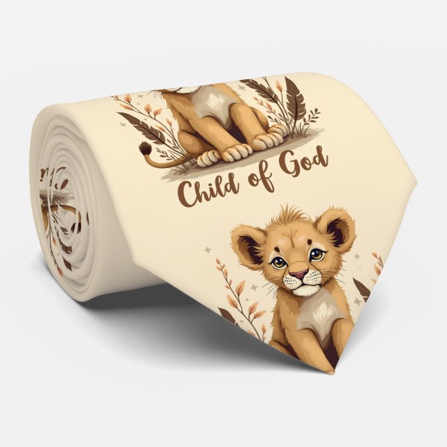 Adorable Lion Cub Christian Art Faith Quote Tie (Rolled)