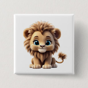 Adorable Lion Cub Sitting Portrait Illustration 15 Cm Square Badge