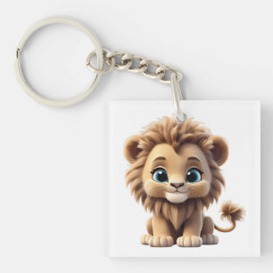 Adorable Lion Cub Sitting Portrait Illustration Key Ring