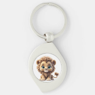 Adorable Lion Cub Sitting Portrait Illustration Key Ring