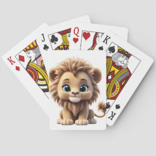 Adorable Lion Cub Sitting Portrait Illustration Playing Cards