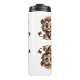 Adorable Lion Cub Sitting Portrait Illustration Thermal Tumbler
