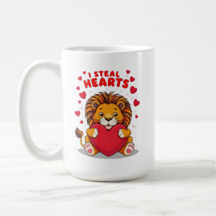 "Adorable Lion 'I Steal Hearts' Valentine's Gift Coffee Mug
