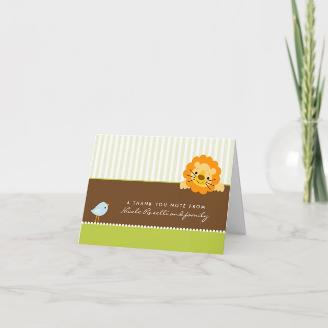 Adorable Lion Photo (inside) Thank You Card: lime Card (Front)