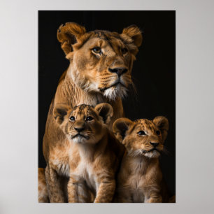 Adorable Lioness and Lion Cub Family Poster
