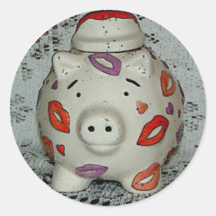 Adorable Lipstick Pig Classic Round Sticker