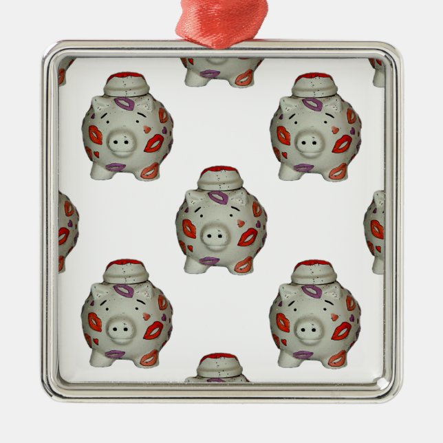 Adorable Lipstick Pig Metal Tree Decoration (Front)