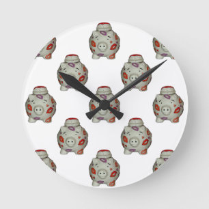 Adorable Lipstick Pig Round Clock
