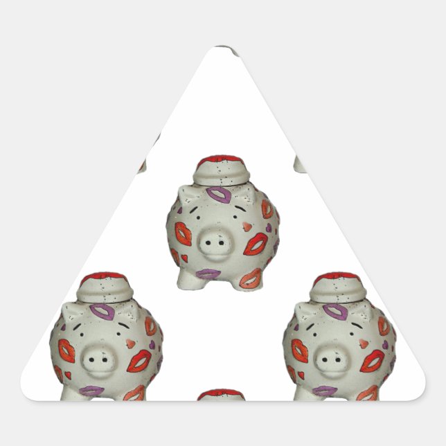 Adorable Lipstick Pig Triangle Sticker (Front)
