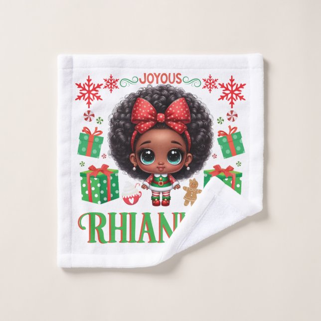 Adorable Little Afro Christmas Elf Girl Wash Cloth (Wash Cloth)