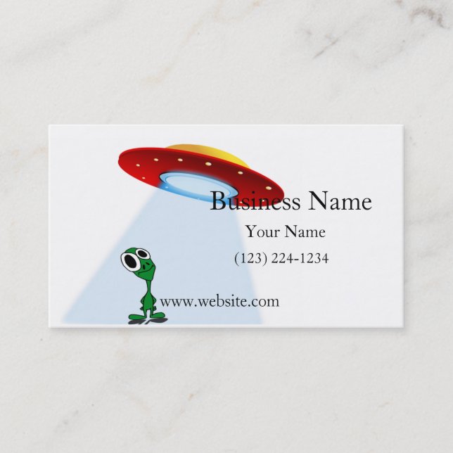 Adorable Little Alien & Flying Saucer Business Card (Front)