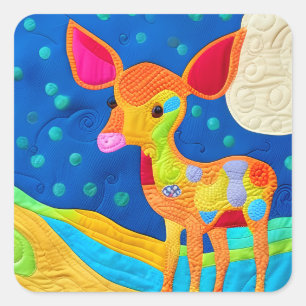 Adorable Little Baby Deer - Quilt-Like Design Square Sticker