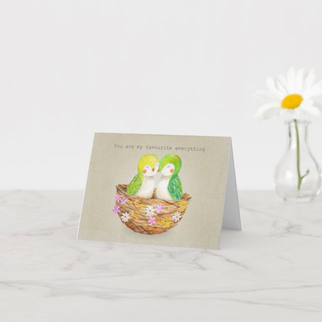 Adorable Little Birds Snuggling Nest Anniversary Card (Small Plant)