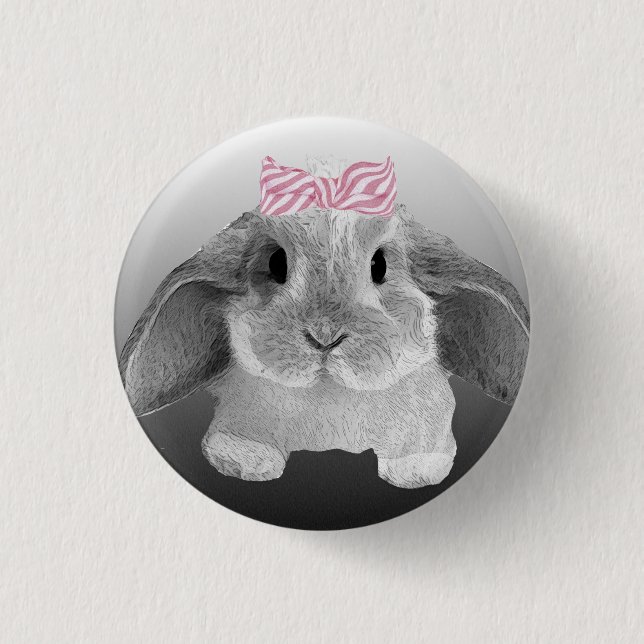 Adorable little bunny with a pink bow 3 cm round badge (Front)