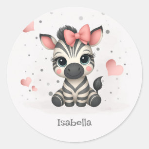 Adorable little cartoon zebra classic round sticker
