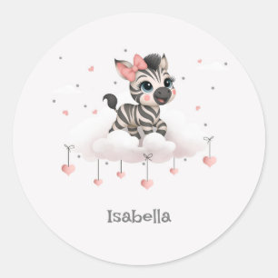 Adorable little cartoon zebra  classic round sticker