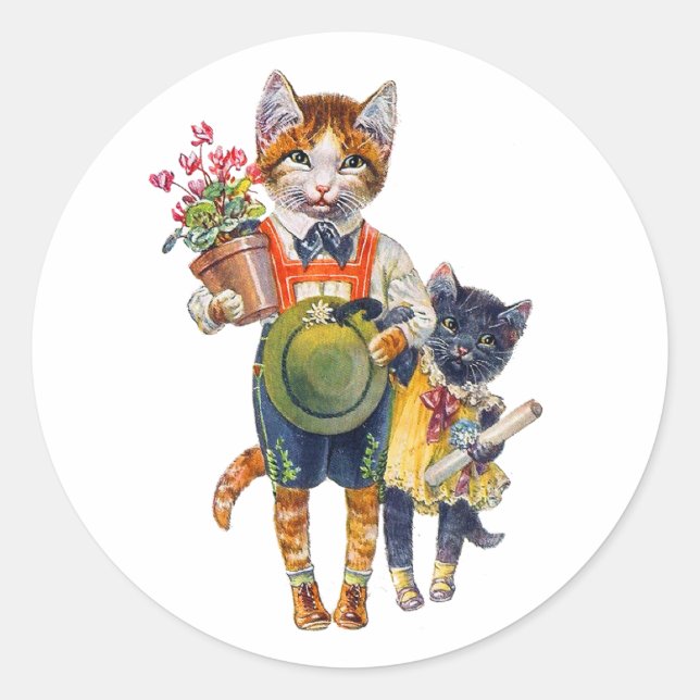 Adorable Little Cats Bearing Gifts Classic Round Sticker (Front)