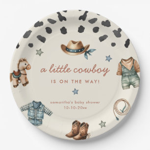 Adorable Little Cowboy is on way boy baby shower Paper Plate