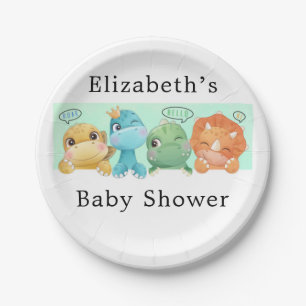 Adorable Little Dinosaur Baby Shower  Paper Plate