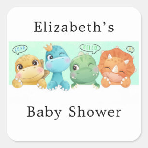 Adorable Little Dinosaur Baby Shower Square Sticker