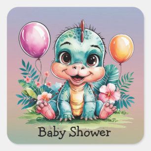 Adorable Little Dinosaur Baby Shower Square Sticker
