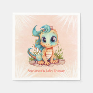 Adorable Little Dragon Fairytale Boy Baby Shower Napkin
